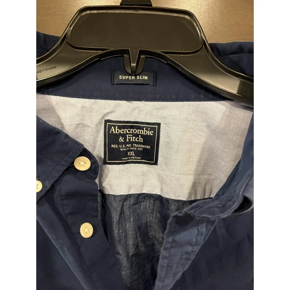 Abercrombie & Fitch Super Slim Button Up Shirt Mens XXL Navy Blue Stretch Cotton